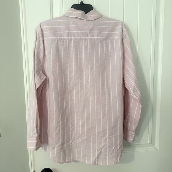 NEW Crown & Ivy Pink White Striped Oxford Button Front Shirt Petite Large PL - Picture 2 of 5